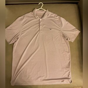 Vineyard Vines Men's Polo - White with Red & Gray Stripes